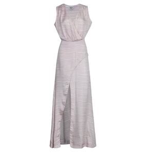 Kenzo Purple Brush Striped 100 Silk V Neck Sleeveless High Slit Maxi Dress Sz 38